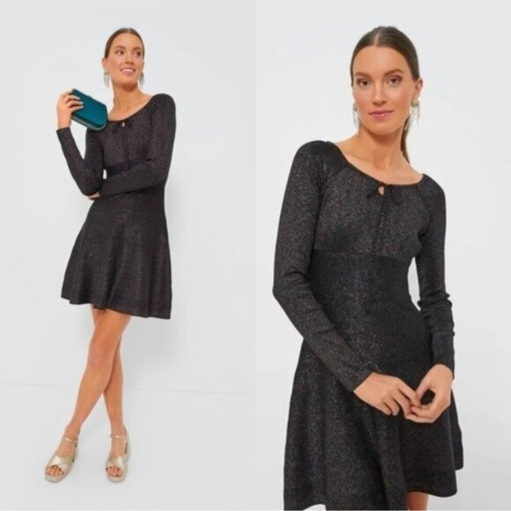 Hyacinth House NEW Black Metallic Long Sleeve Selena Knit Mini Dress Size S